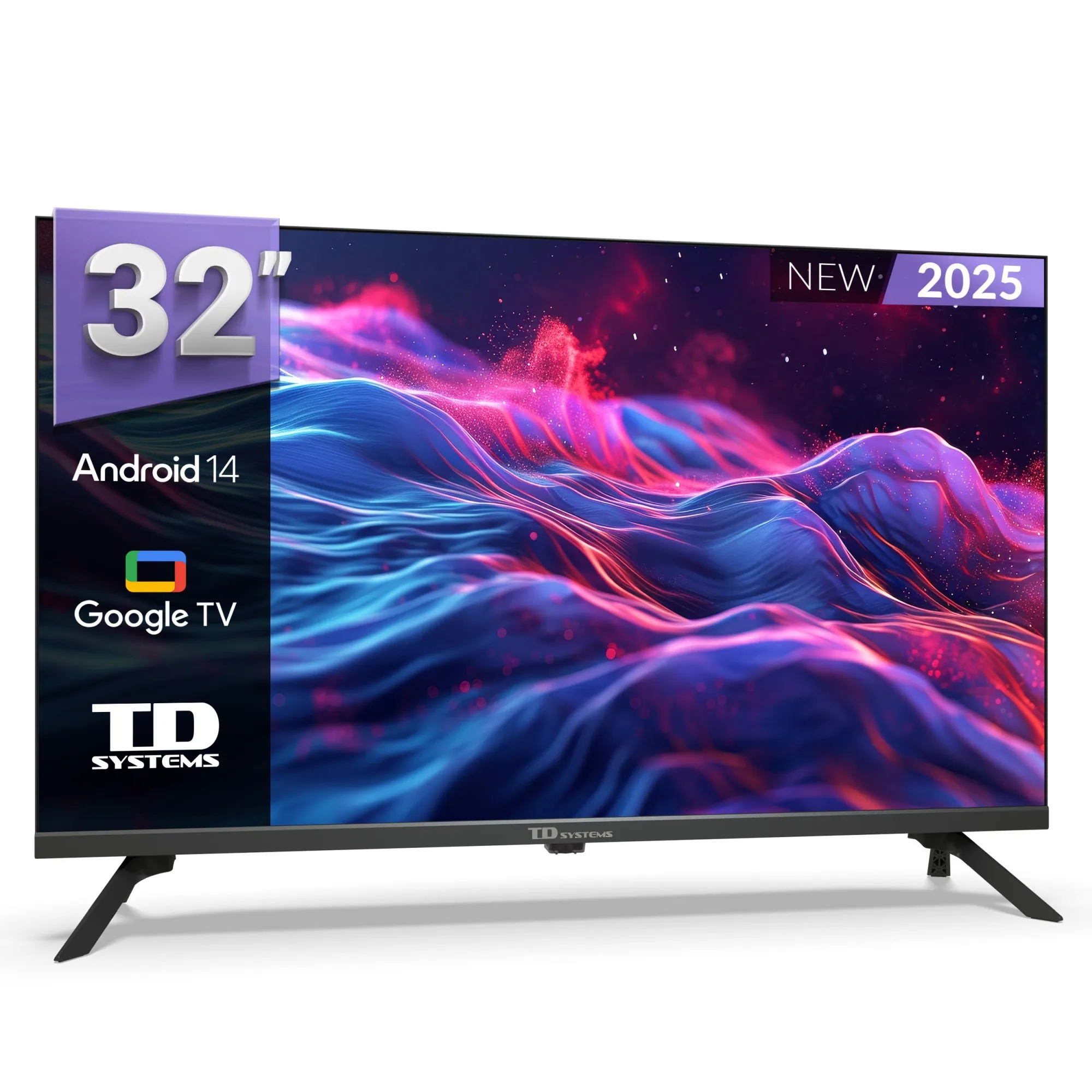 Smart TV HD de 32 polegadas Hey Google Official Assistant com controlo por voz. TV Android 14 - TD Systems K32DLK21GLE