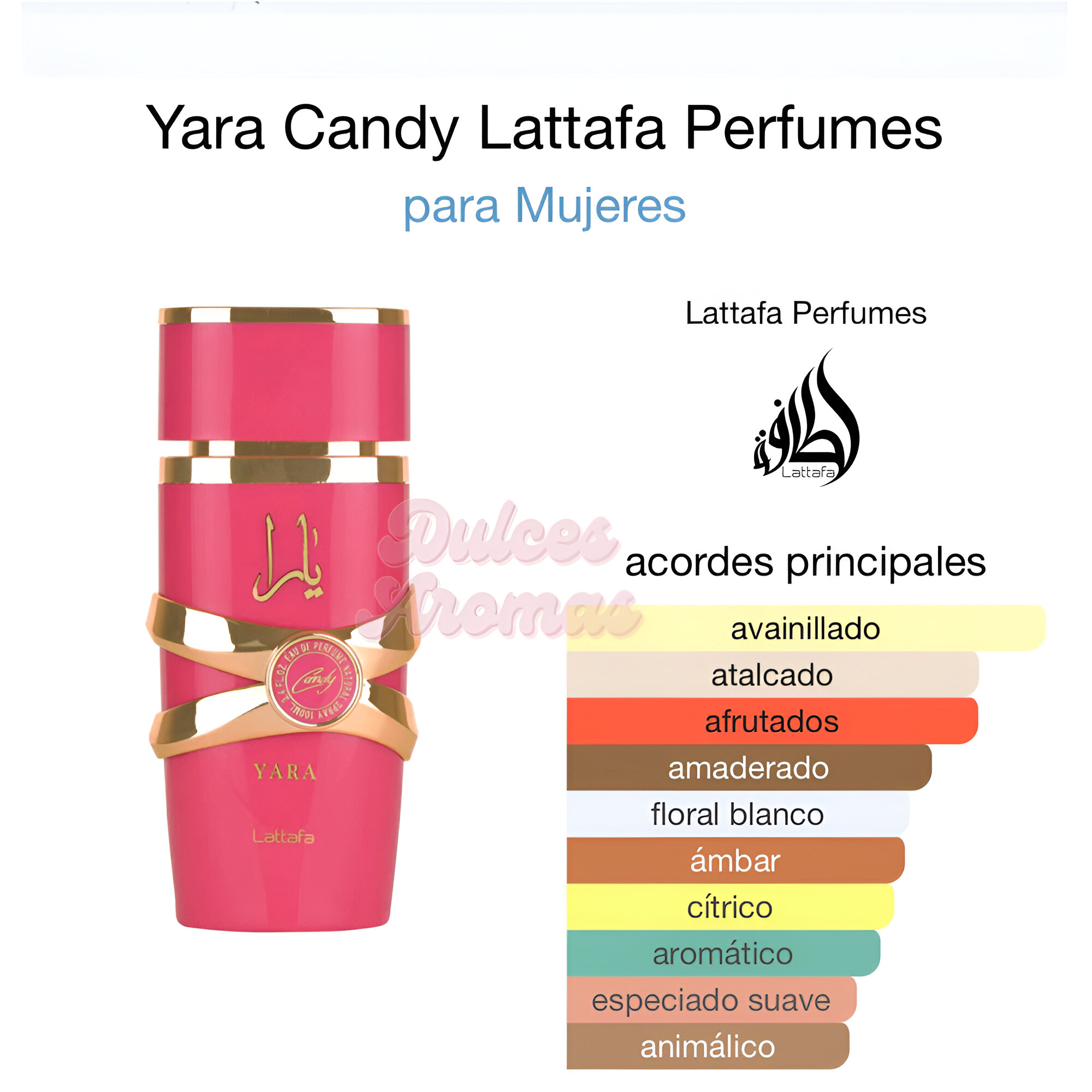 Yara Candy de Lattafa Perfume arabe Mujer Divertido Goloso Dulce con Sello Lattafa Dubái - 100ml