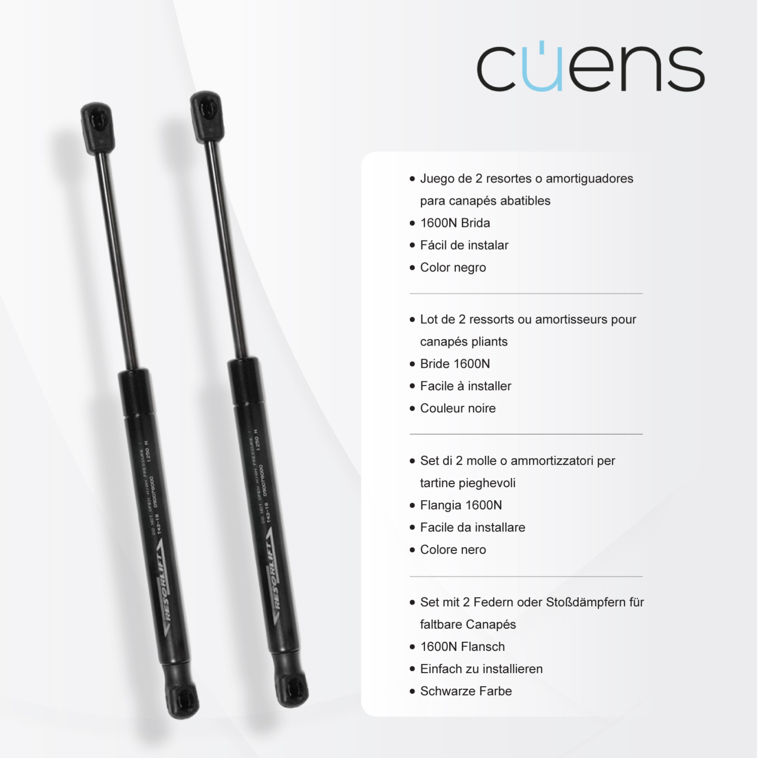 Juego de 2 amortiguadores o resortes de gas para canapé esfera-clip - Cuens
