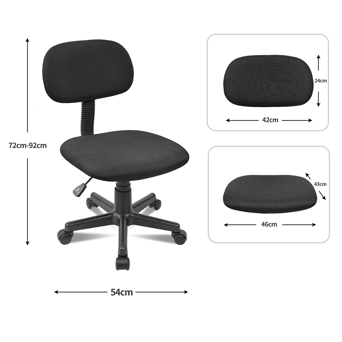 Cadeira de escritório T-LoVendo sem braços com apoio lombar, ergonómica, giratória ajustável para secretária de escritório, preta