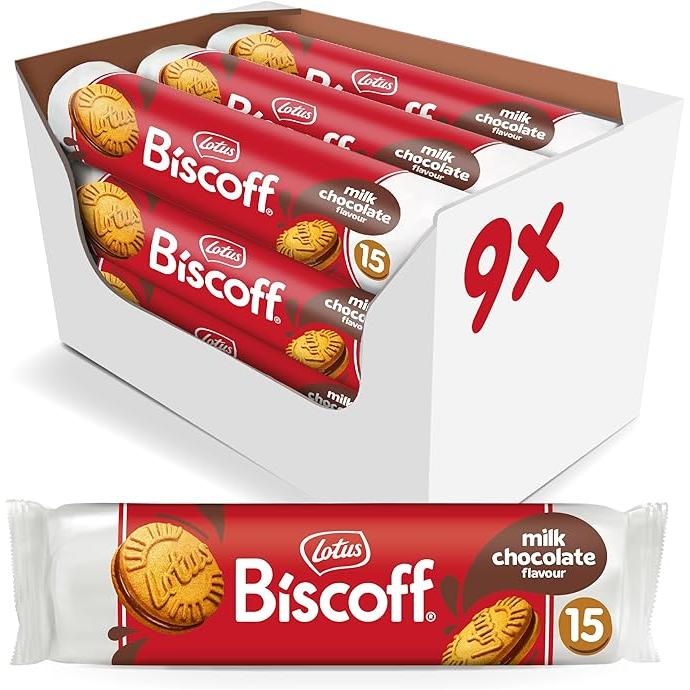 Lotus Biscoff | Galletas Rellenas de Crema Biscoff | Vegana | 15 Galletas por Pack | 9 x 150g (1,35kg)