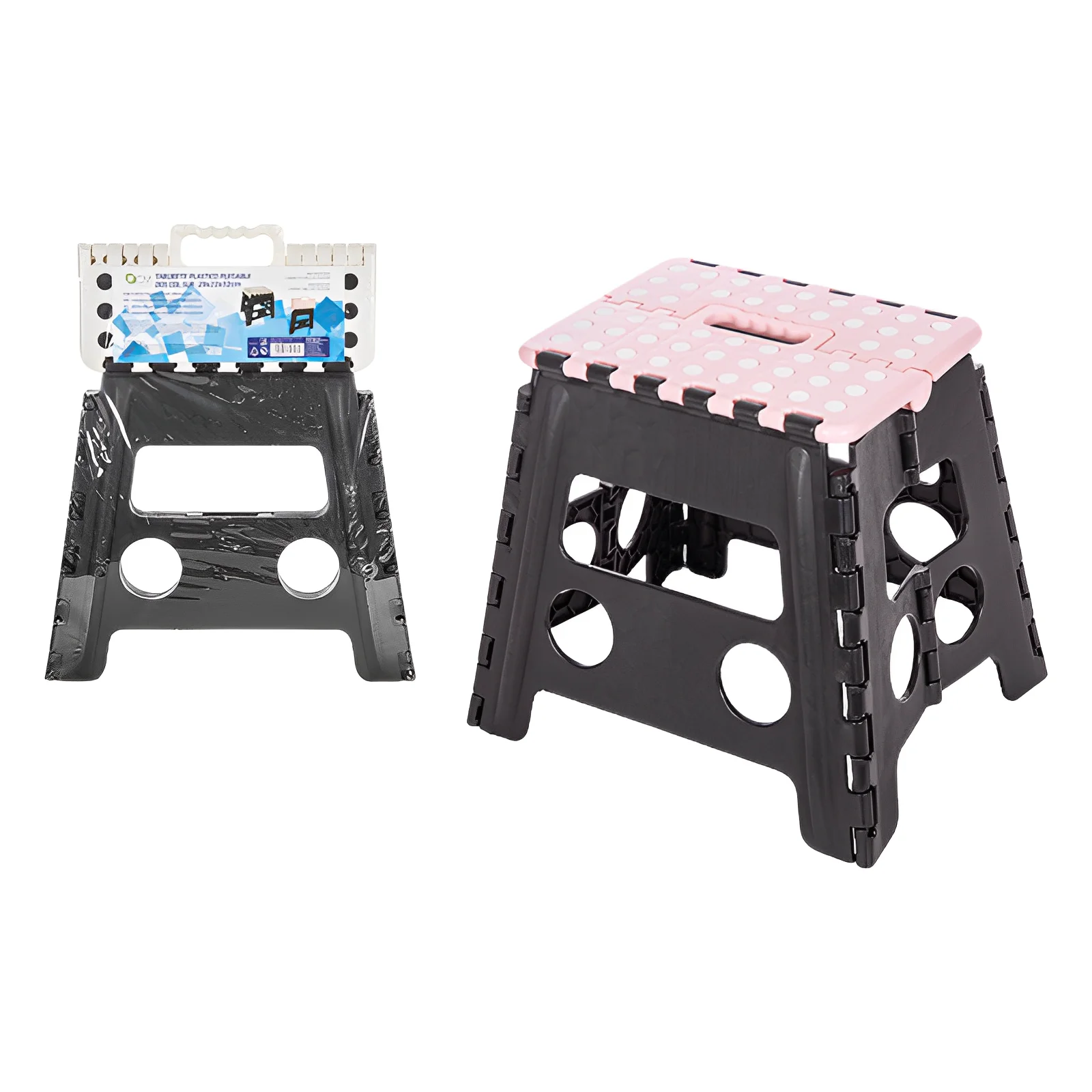 LILI HOME Pack de 2 Taburetes Plegables de Plástico 39 Cm X 32 Cm X 39 Cm - Blanco/Rosa - Alta Resistencia