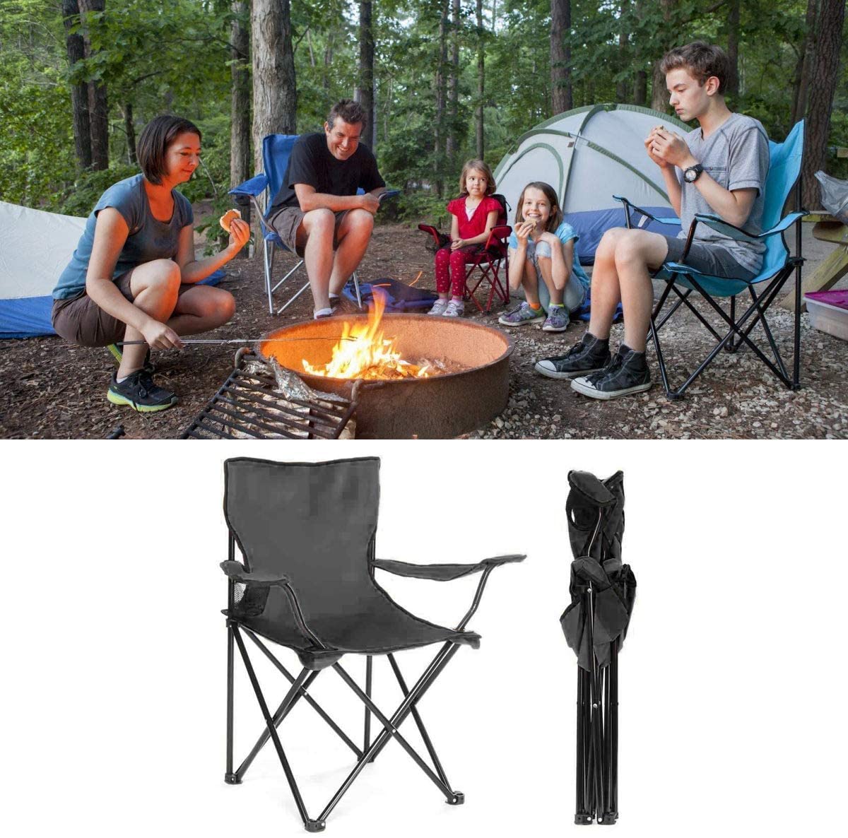 Silla Plegable de Camping de Acero, 50x50x80cm, Silla de Acampada Plegable, Ideal para Camping o Pesca, Estructura de Acero Resistente y Asiento de Lona Impermeable