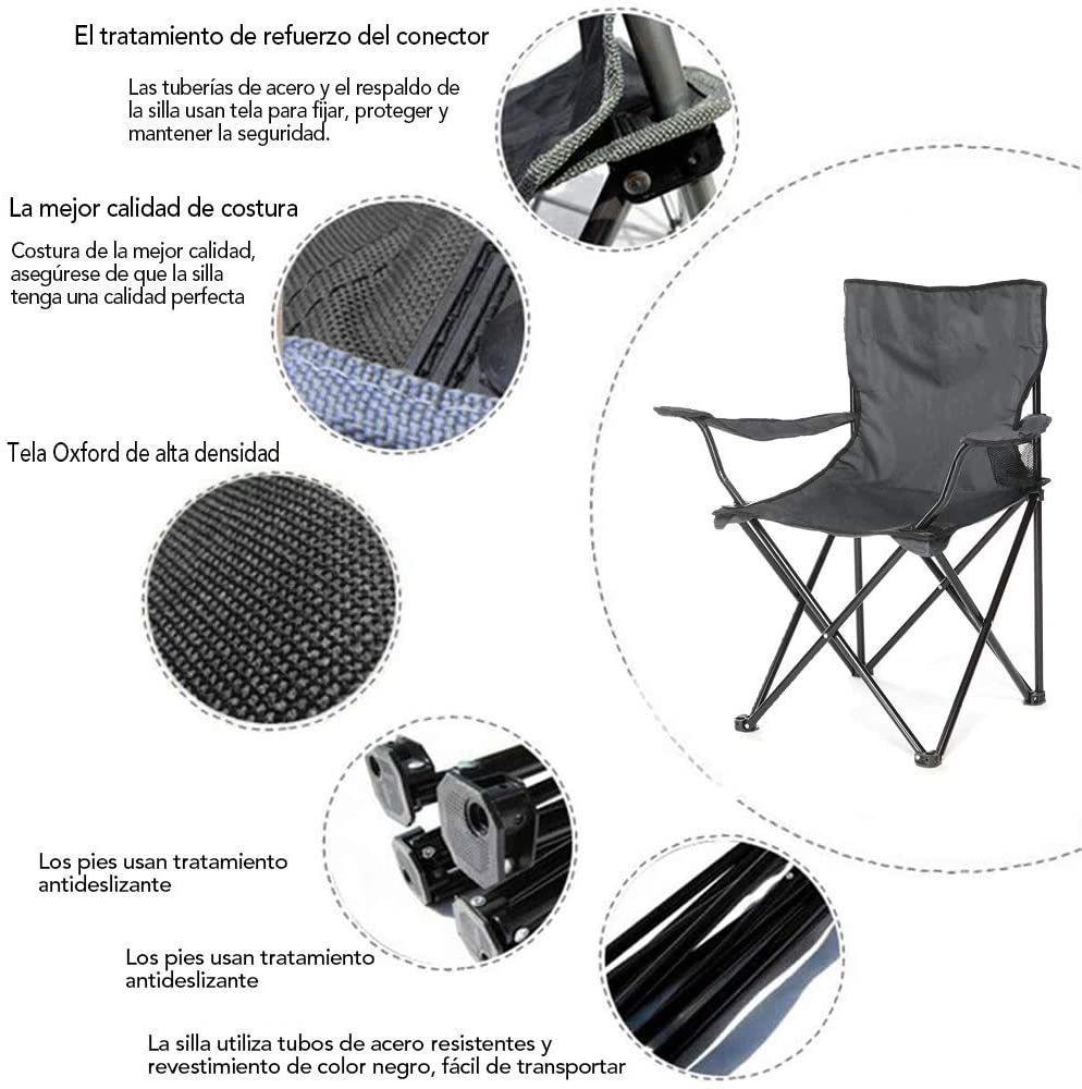 GREATOOL Silla Plegable de Camping de Acero, 50x50x80cm, Silla de Acampada Plegable, Ideal para Camping o Pesca, Estructura de Acero Resistente y Asiento de Lona Impermeable