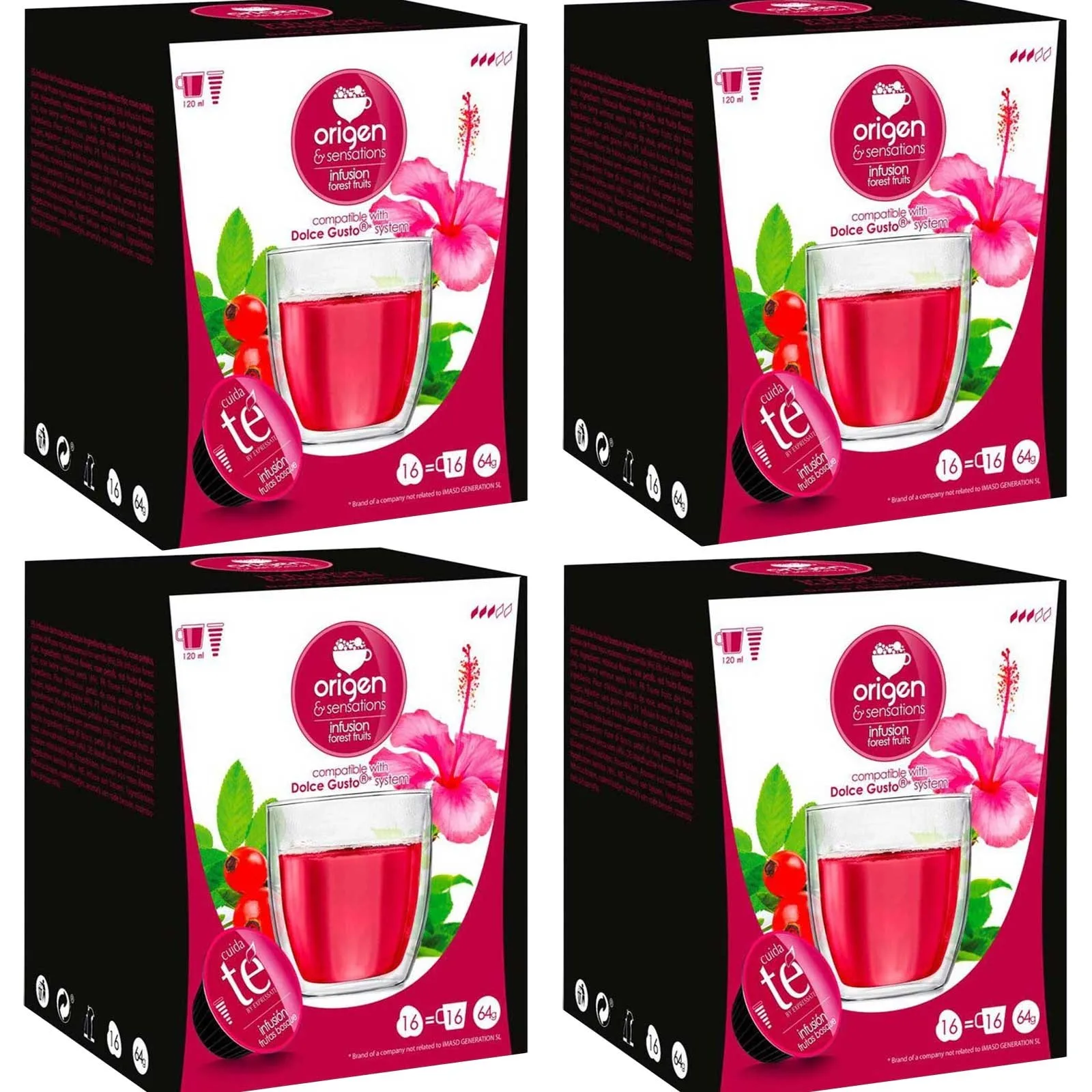 4 caixas de chá de frutos silvestres 16 cápsulas Origen & Sensations, compatíveis com Dolce Gusto 8435336216092