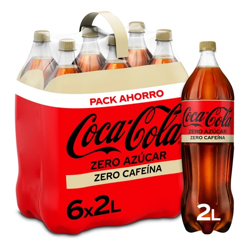 Coca Cola nacional sabor original normal  Zero Azúcar y Zero azucar Zero cafeína - Refresco de cola 2Litros sabor original normal sin azúcar, sin calorías, sin cafeína paquete 6u 2000ML