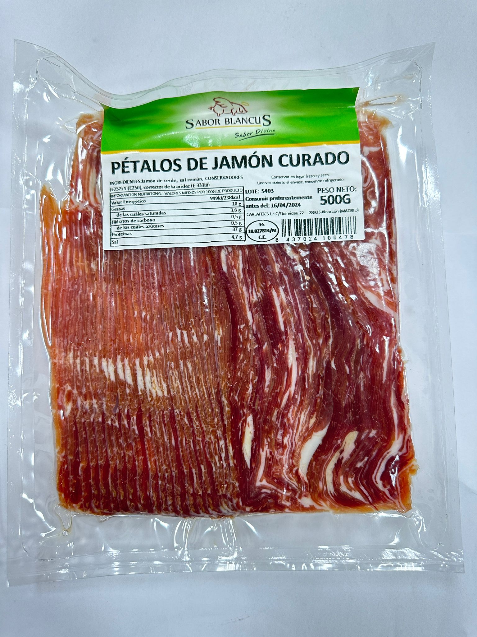 LOTE 2 4 SOBRE DE PETALOS DE JAMON CURADO SABOR BLANCUS 500G LONCHA 2KILO TOTAL