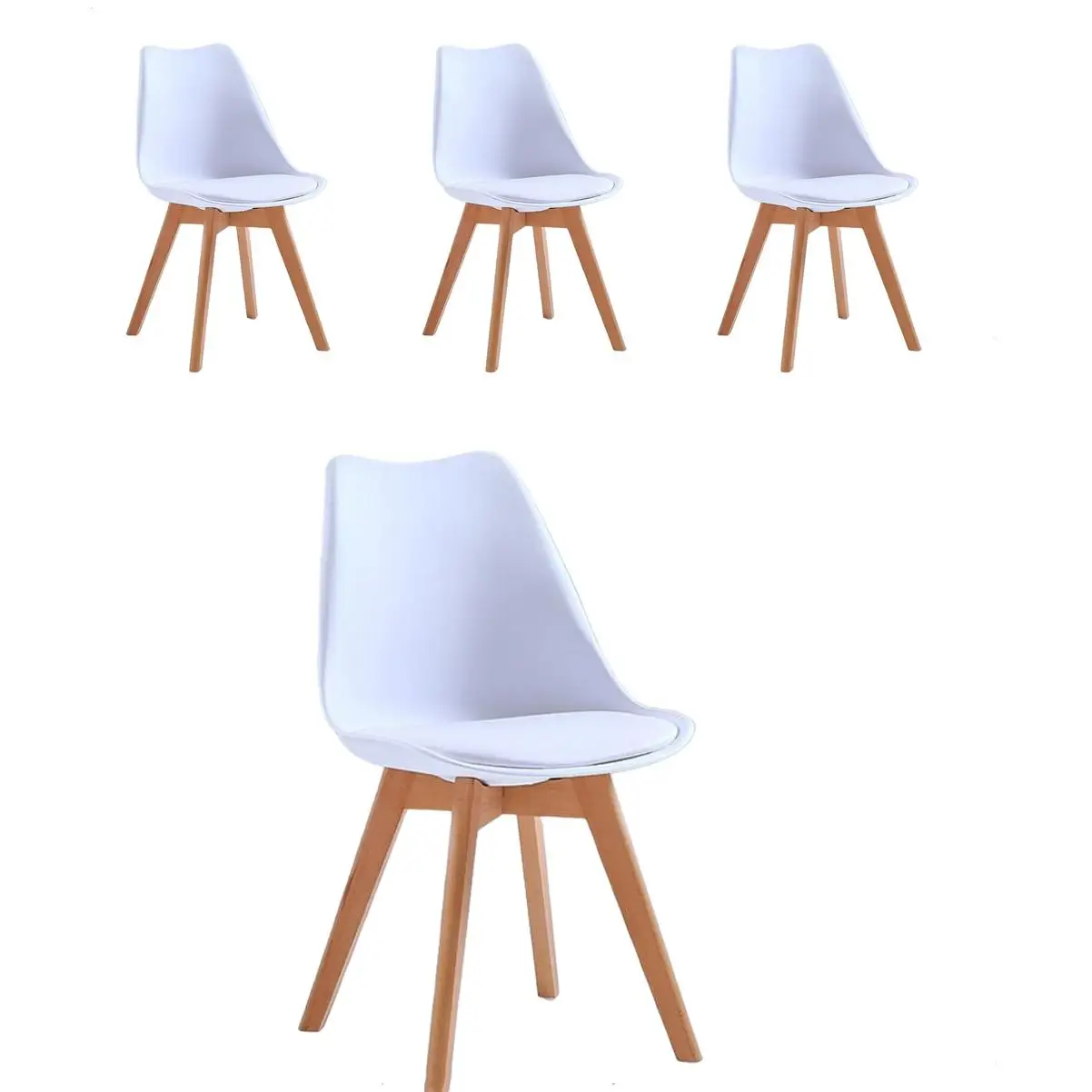 Set di 4 sedie tulipano con gambe in legno, mobili in stile nordico medievale, con sedile imbottito in pelle sintetica, per scrivania, sala da pranzo, camera da letto, balcone o ristorante, bar dell'hotel, tavolo da pranzo dell'ufficio, bianco