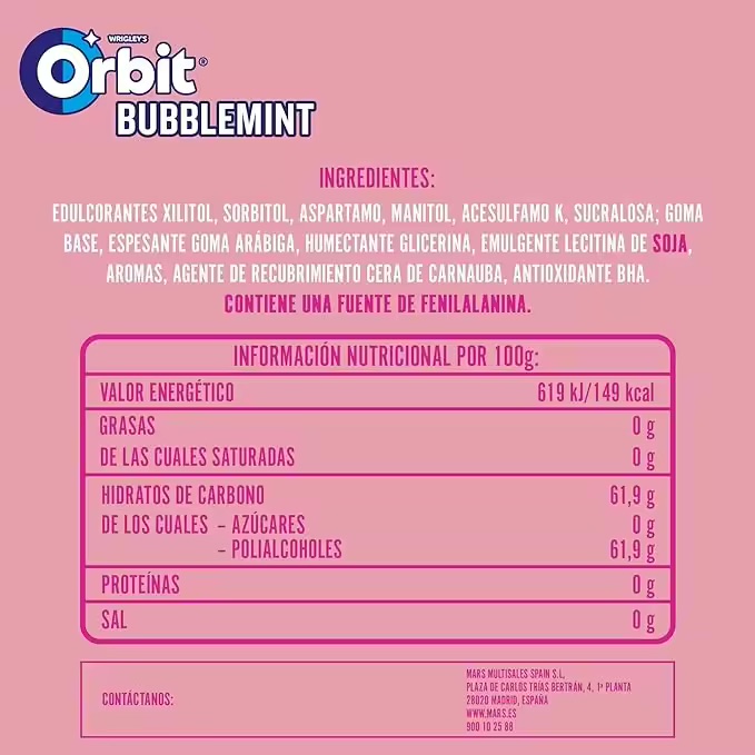 Orbit Chicles - Sin Azúcar - Sabor Bubblemint - Formato Gragea (30 x 10 chicles)