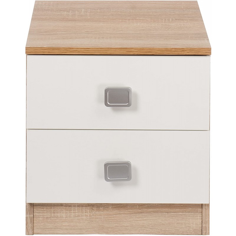 Mesita de noche modelo Champion de 2 cajones. Color estructura cambria con cajones blanco