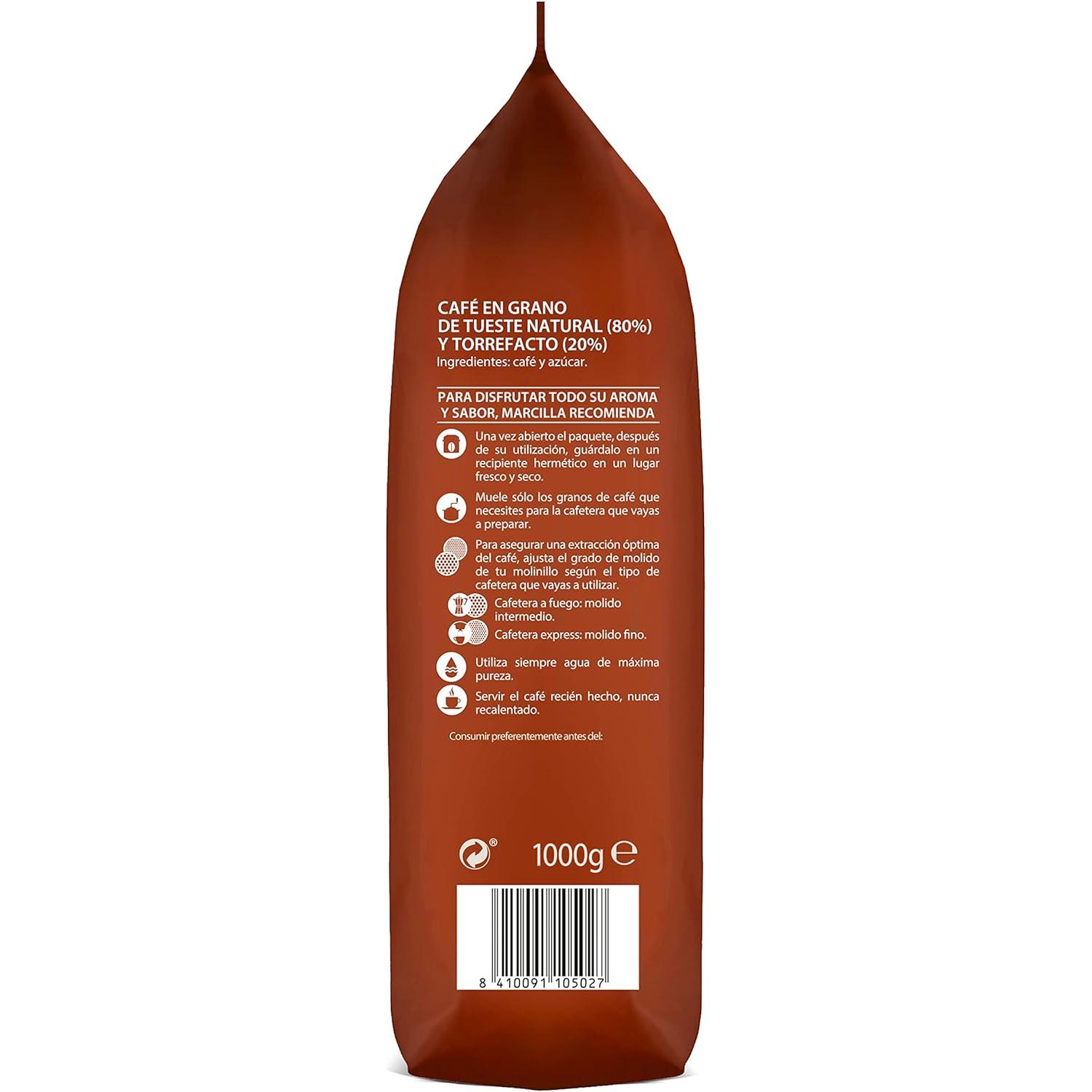 Café Marcilla Mezcla 80/20 en grano 1Kg. PACK de 2 uds. - Gran aroma