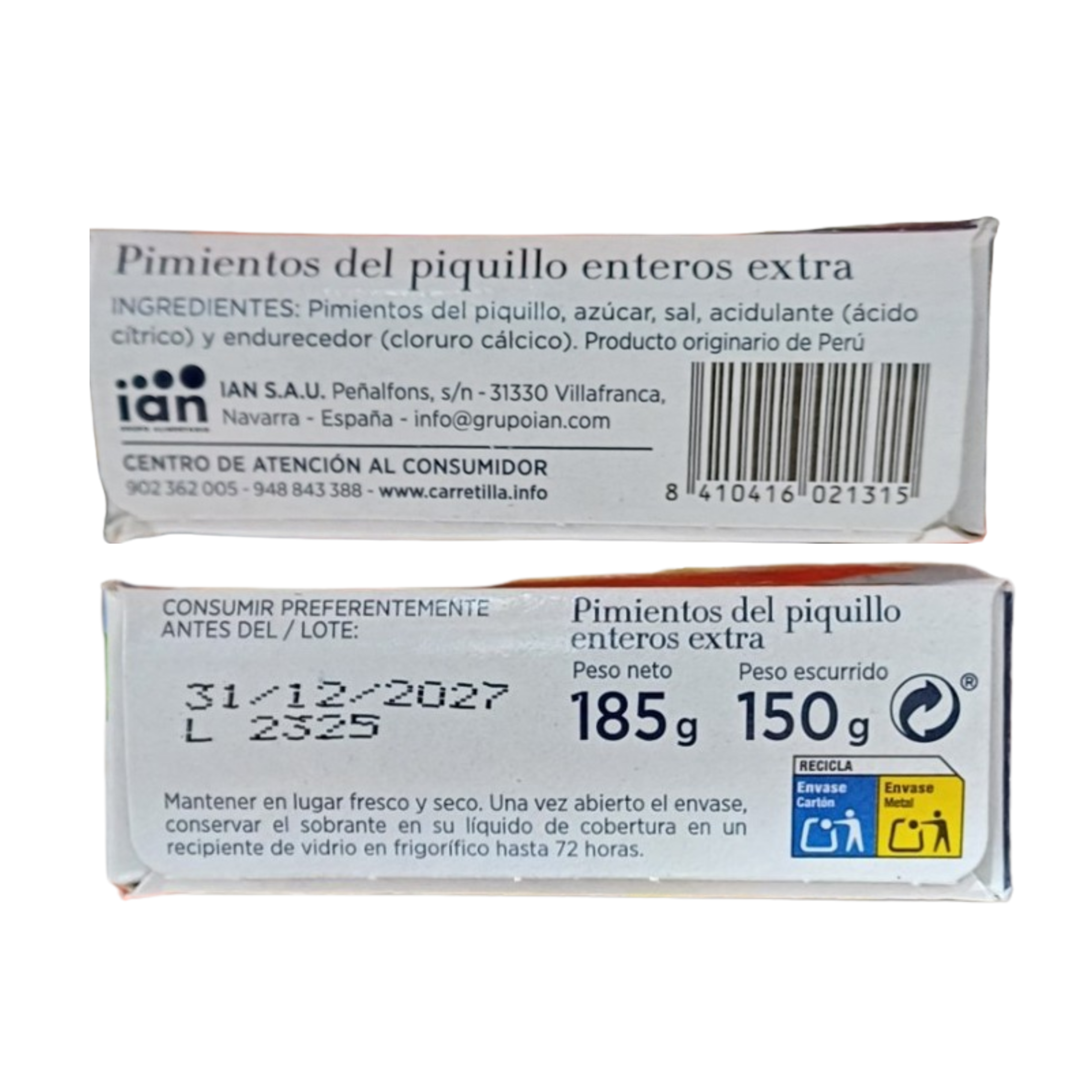 3 LATAS DE PIMIENTOS DE PIQUILLO ENTEROS CARRETILLA 150G N.C SABOR Y CALIDAD