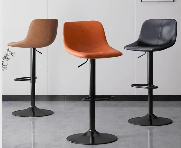 1 cadeira giratória de bar alta ajustável, bANCO de assento nórdico moderno, elevador de mesa frontal com banco alto, encosto moderno, cadeira de bar com pernas de metal estilo nórdico, cadeiras de jantar com perna preta