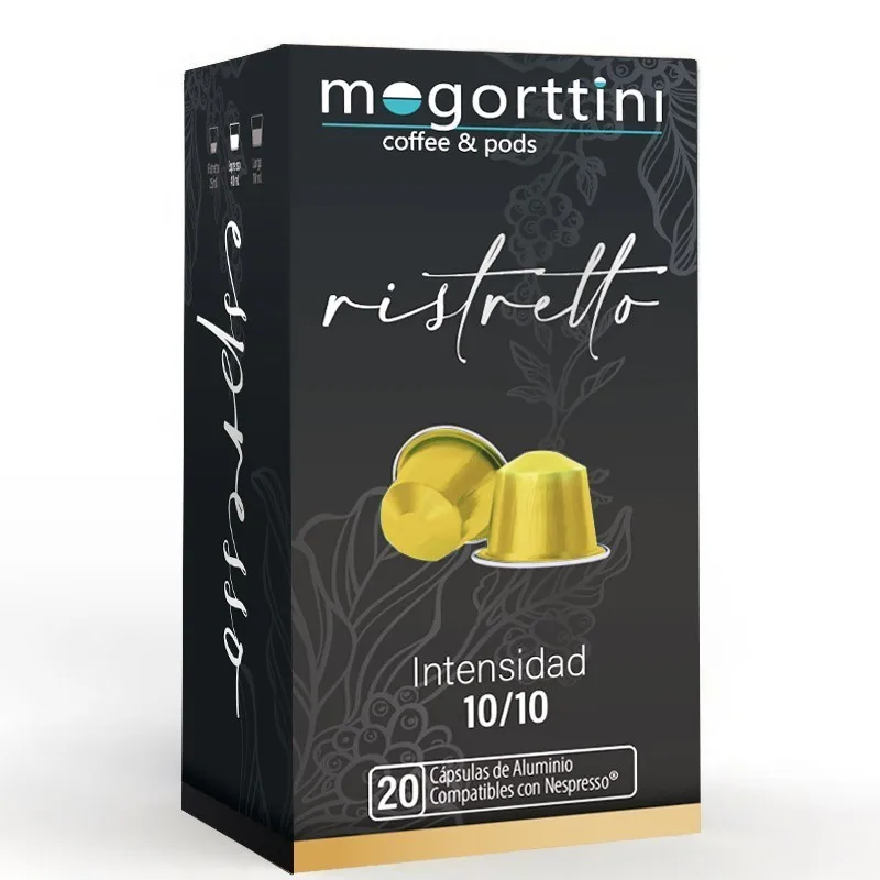 120 cápsulas Ristretto Mogorttini. Compatível com Nespresso, em alumínio