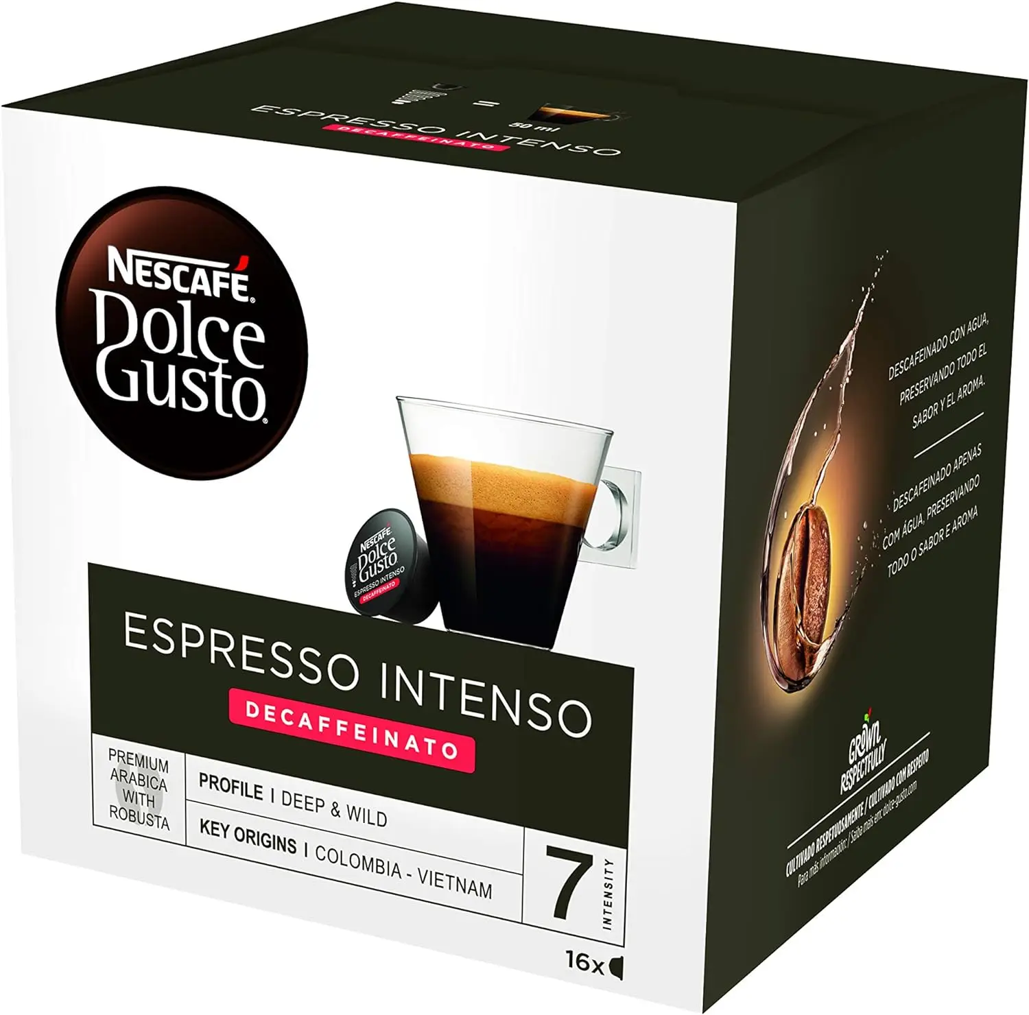 Nescafé DOLCE GUSTO Café ESPRESSO INTENSO DESCAFEINADO - Pack de 6 x 16 cápsulas - Total: 96 Cápsulas