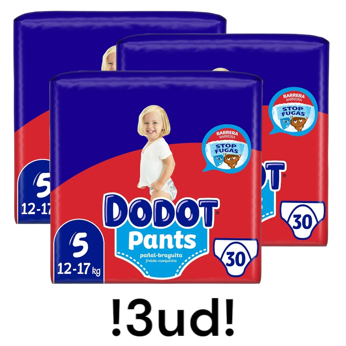DODOT Pants pañal - braguita unisex de 12 a 17 kg talla 5 paquete 30 unidades - 3 paquetes - 90 pañales total