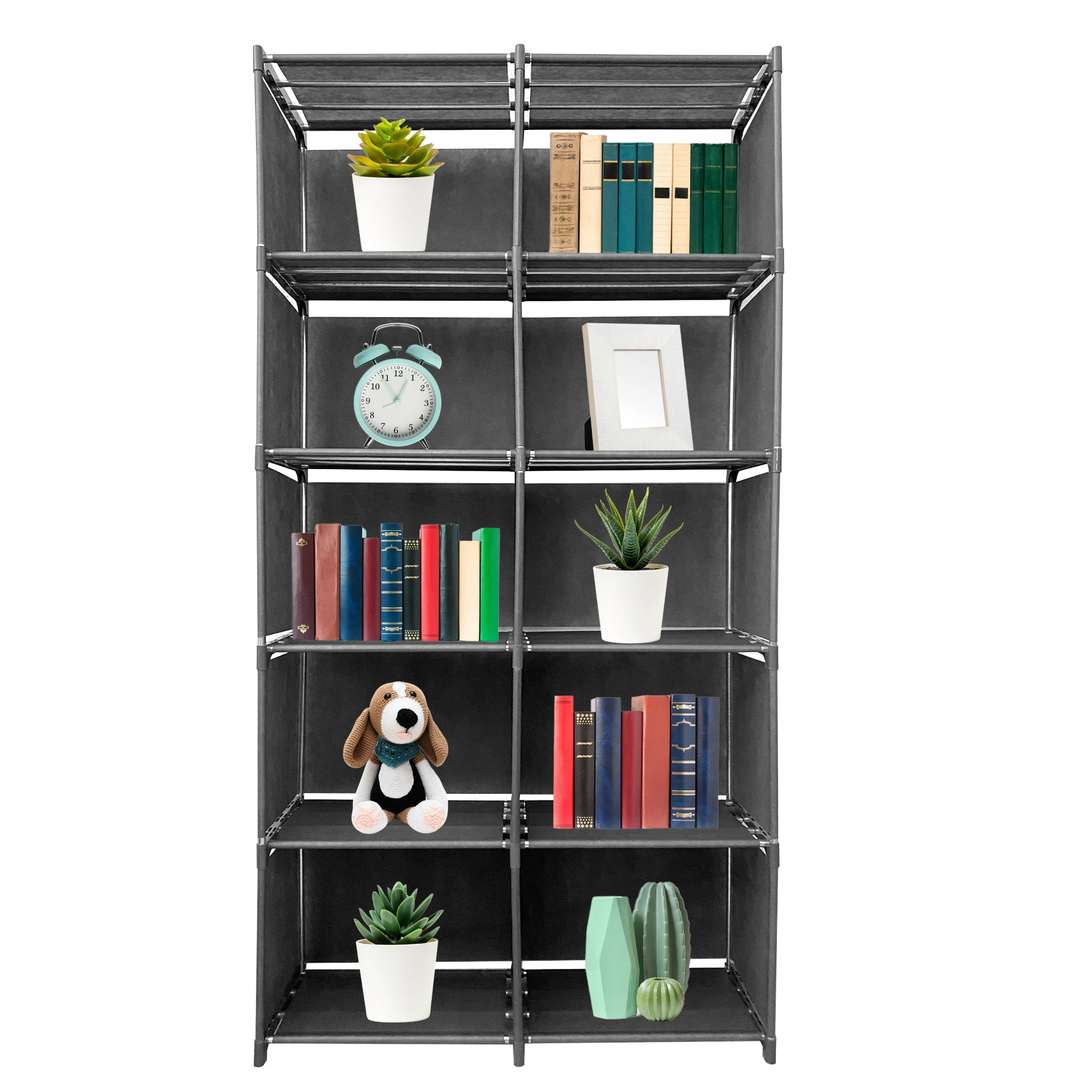Prateleira modular 6 alturas 10 oco Pvc/Nyana casa tecido cinza