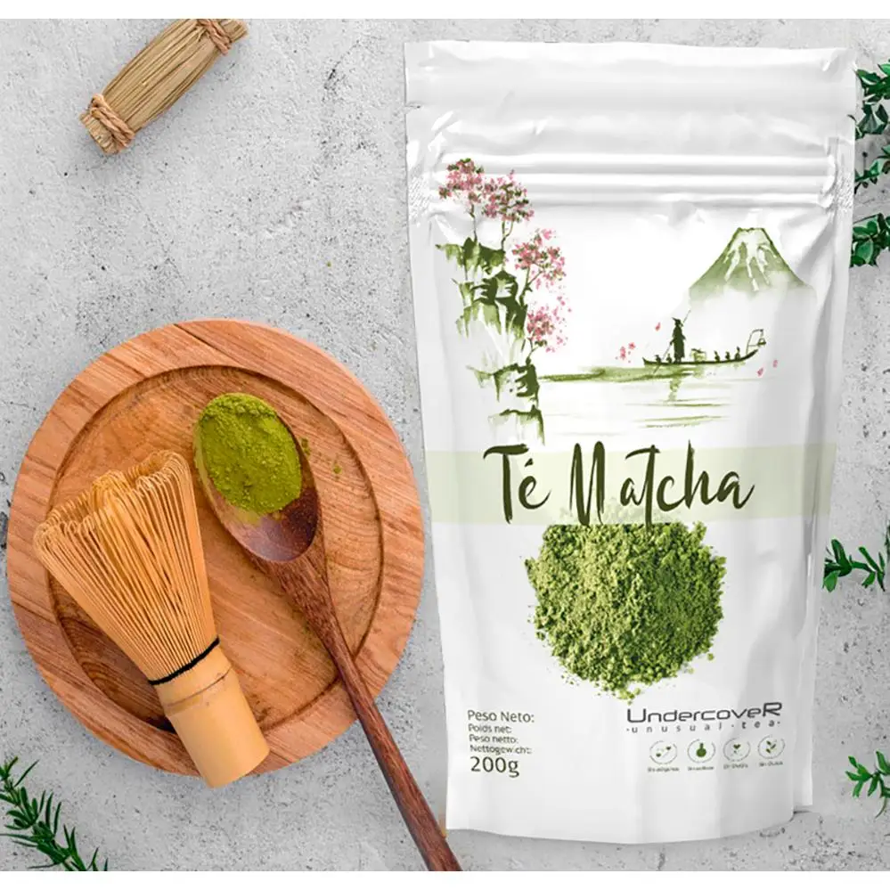 Té Matcha Original Premium, Té matcha Origen Japón. También disponible Té Matcha Vainilla y Té Matcha Chai Se presenta en formato de 200 gramos (200 dosis) o en formato de 50 gramos individual o en pack de 6 unidades.