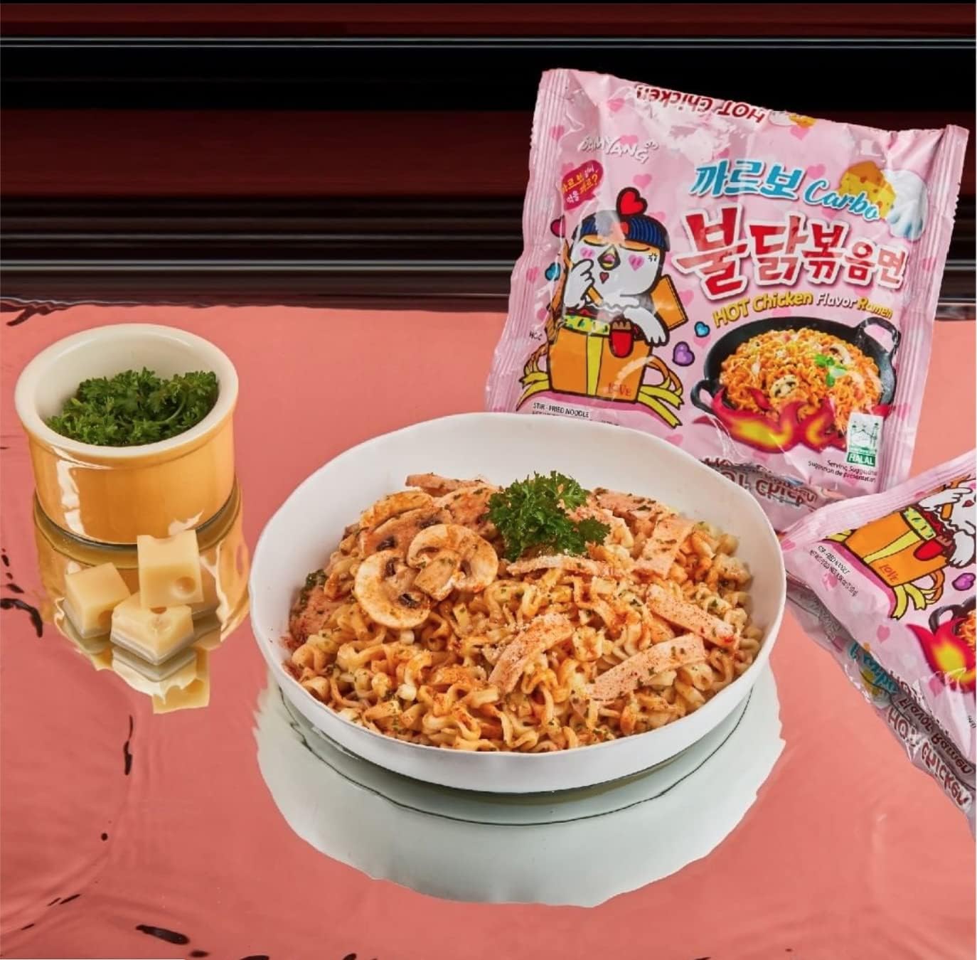 Surtido de 5 Ramen Sabores Variados y 2 Palillos de Bambú WikiMark. Incluye, Nongshim Shin Ramyun Noodle Soup, Samyang Hot Chicken, Samyang 2x Spicy, Samyang Noodles Carbonara y Samyang Queso.