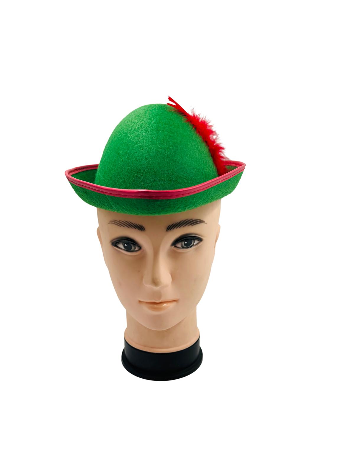 Sombrero de Robin Hood Peter Pan En Color Verde Con Pluma Roja. #Robin #Verde