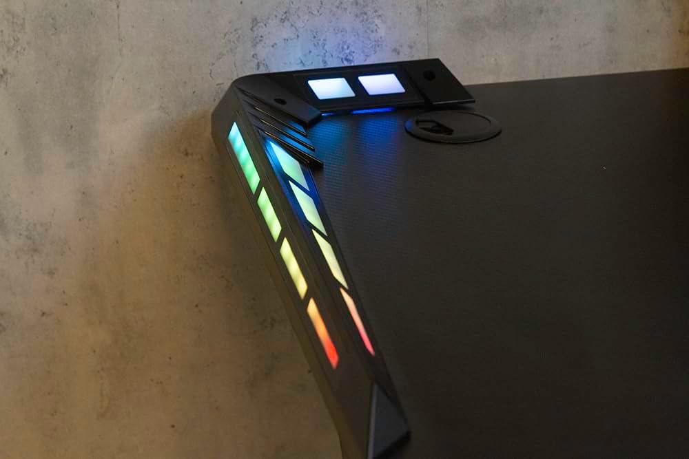 DUPI Mesa Gaming 120x60cm con Tablero Efecto Fibra de Carbono, Mesa Gamer de Juegos