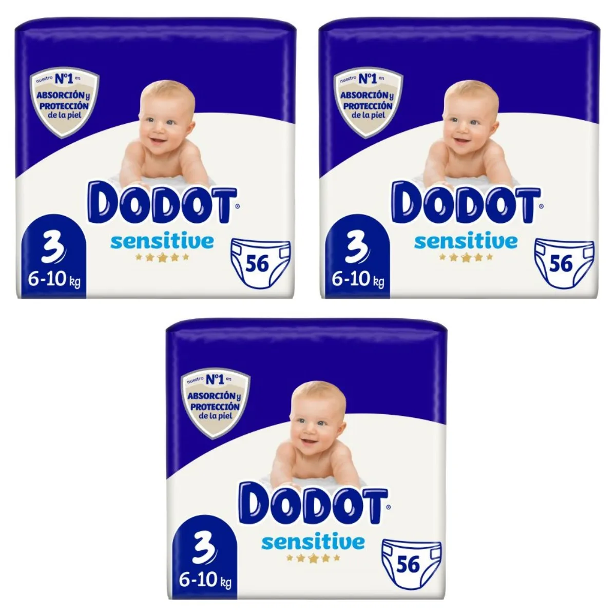 DODOT Sensitive Pañales Talla 3 (6-10kg) 56 Unidades Caja 3 Bolsas Total 168 Pañales