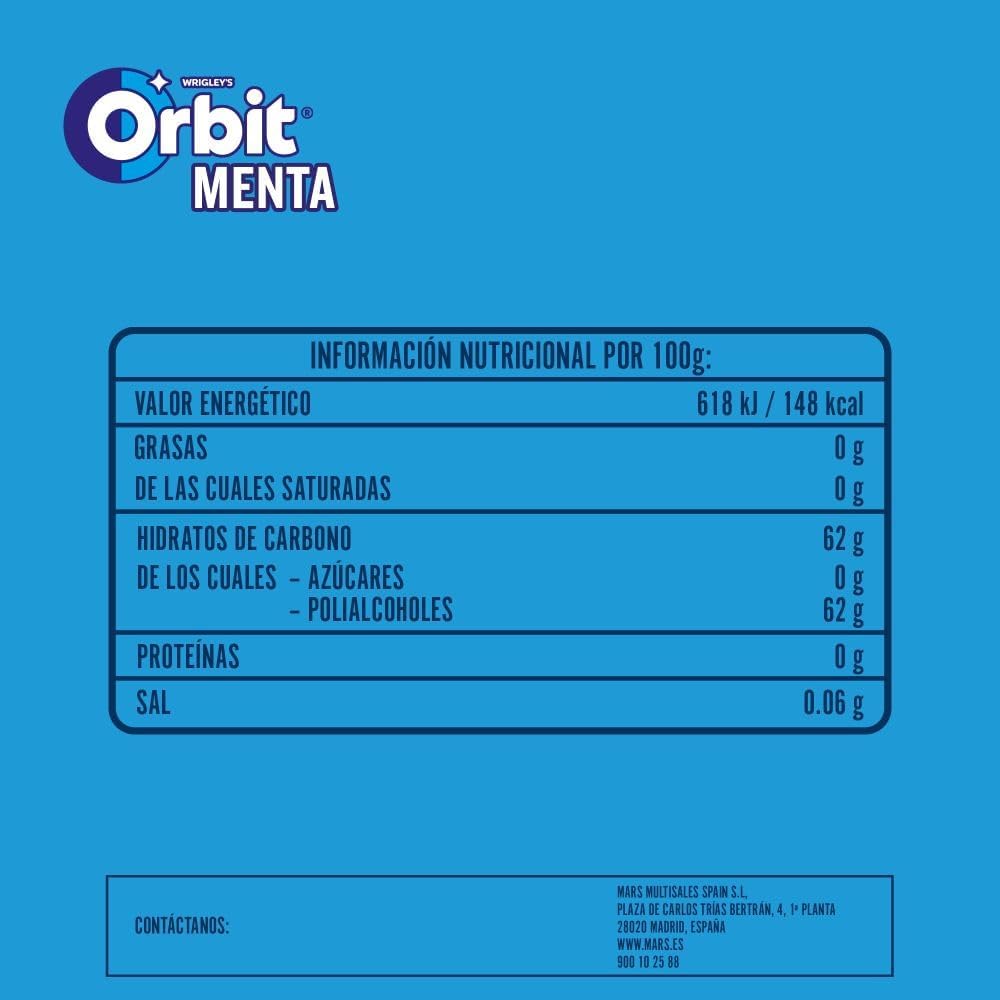 Orbit Chicles - Sin Azúcar - Sabor Menta - Formato Gragea (30 x 10 chicles)