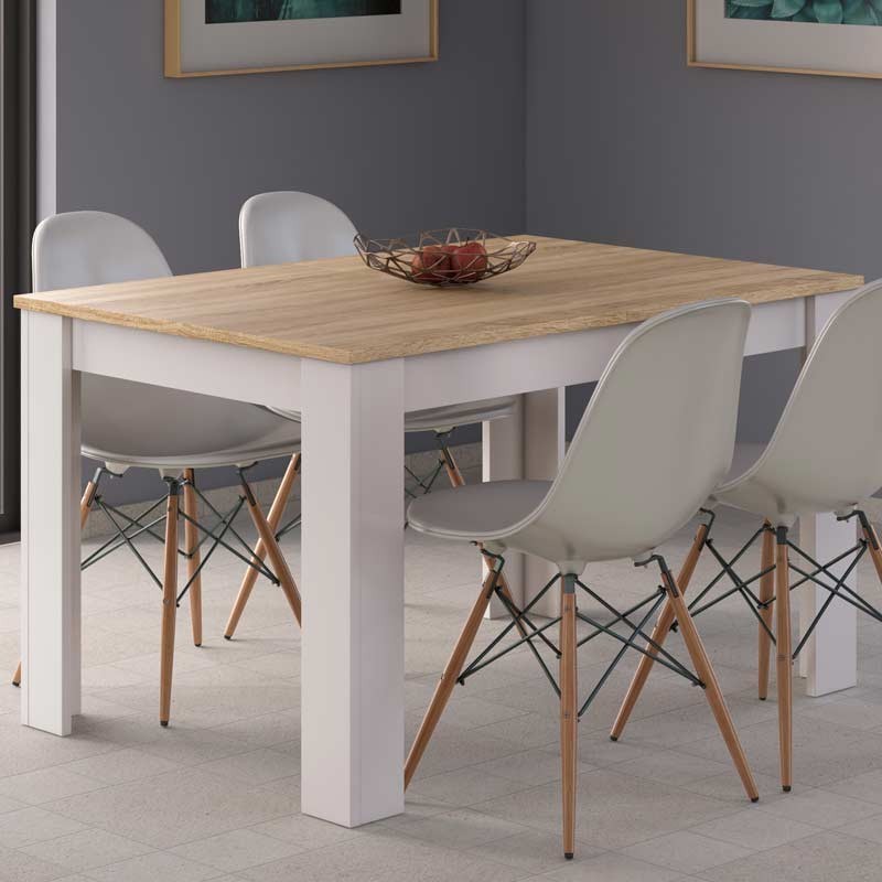 Miroytengo Mesa Salón Comedor Extensible Kendra Blanco y Roble 140-190x78x90 cm