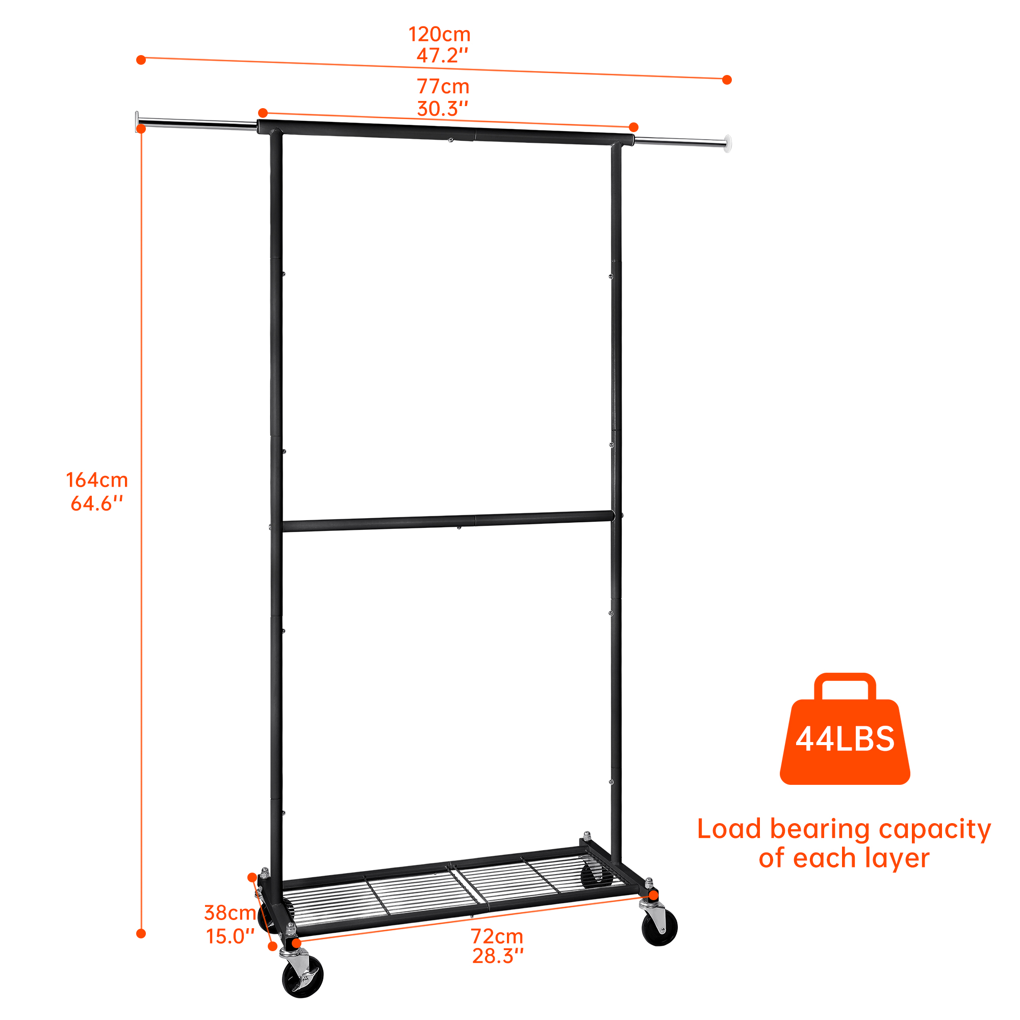 T-LoVendo Perchero Burro Extensible Ajustable con Ruedas con Barra y Estante Ropa Zapatos Bolsos Portátil