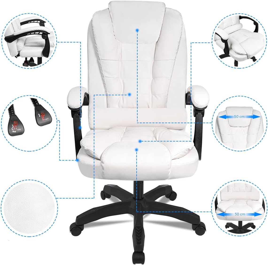 T-LoVendo TLV-AM-PC21 Cadeira de escritório com altura ajustável em pele sintética acolchoada reclinável Cadeira de diretor com apoio de braço confortável e elegante escritório