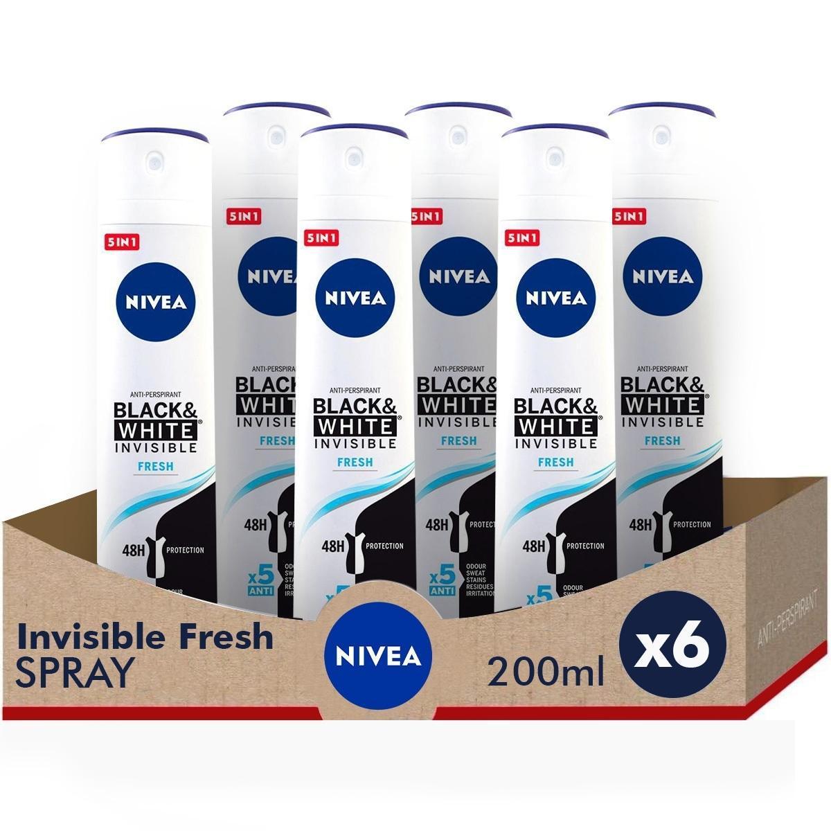 NIVEA Savings Pack - Desodorizante Spray Fresh Invisível Preto & Branco 200ml x 6 unidades