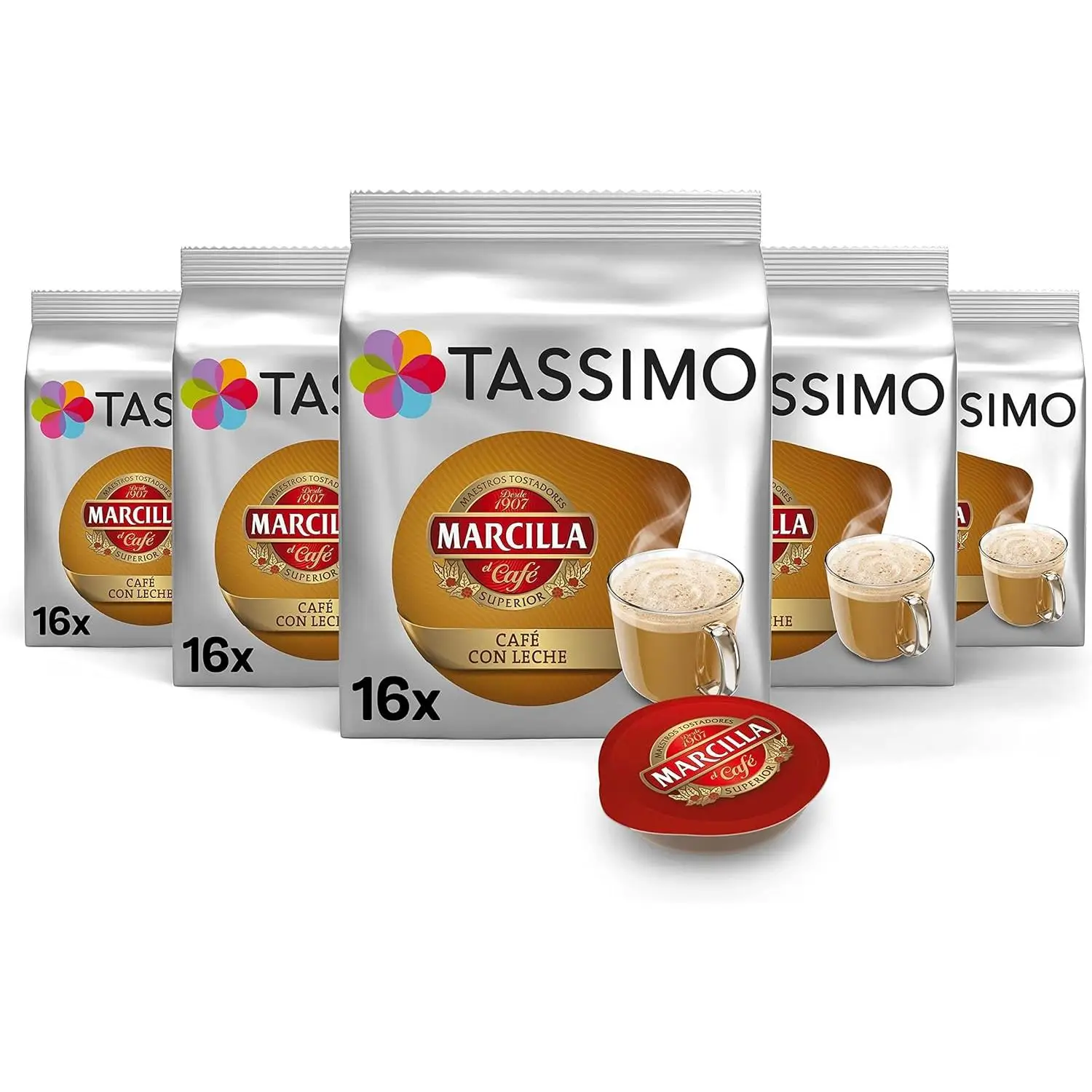 Capsulas TASSIMO MARCILLA Cafe con leche - 5 paquetes de 16 capsulas