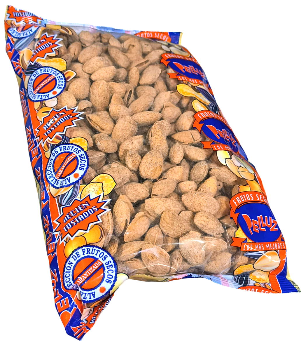 Almendra tostada con cascara al punto de sal 1 Kg - almendras cascara raja - pelluz