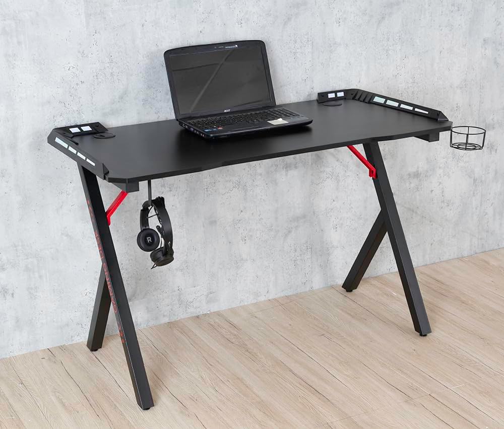 DUPI Mesa Gaming 120x60cm con Tablero Efecto Fibra de Carbono, Mesa Gamer de Juegos