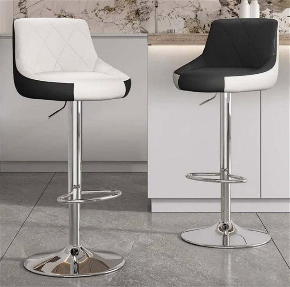 Sedia girevole da bar alta regolabile, sgabello moderno con sedile nordico, ascensore per reception con sgabello alto, schienale alla moda, sedia da bar con gambe in metallo in stile nordico, sedia da pranzo in PU