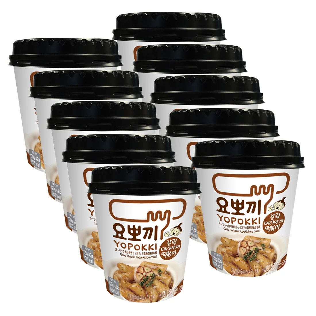 (YOPOKKI) PACK PASTEL DE ARROZ COREANO CON SABOR A AJO Y SALSA TERIYAKI 120G