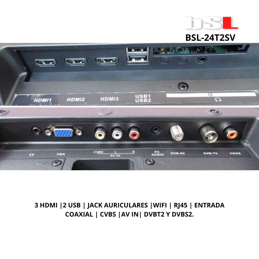 BSL-24T2SV VIDAA SMART TV 24 Pulgadas | WIFI | RJ45 | Resolución FULL HD 1920x1080p | USB | DVBT2/S2/C | Youtube, Netflix, Disney +, Dazn, Prime | HDMI