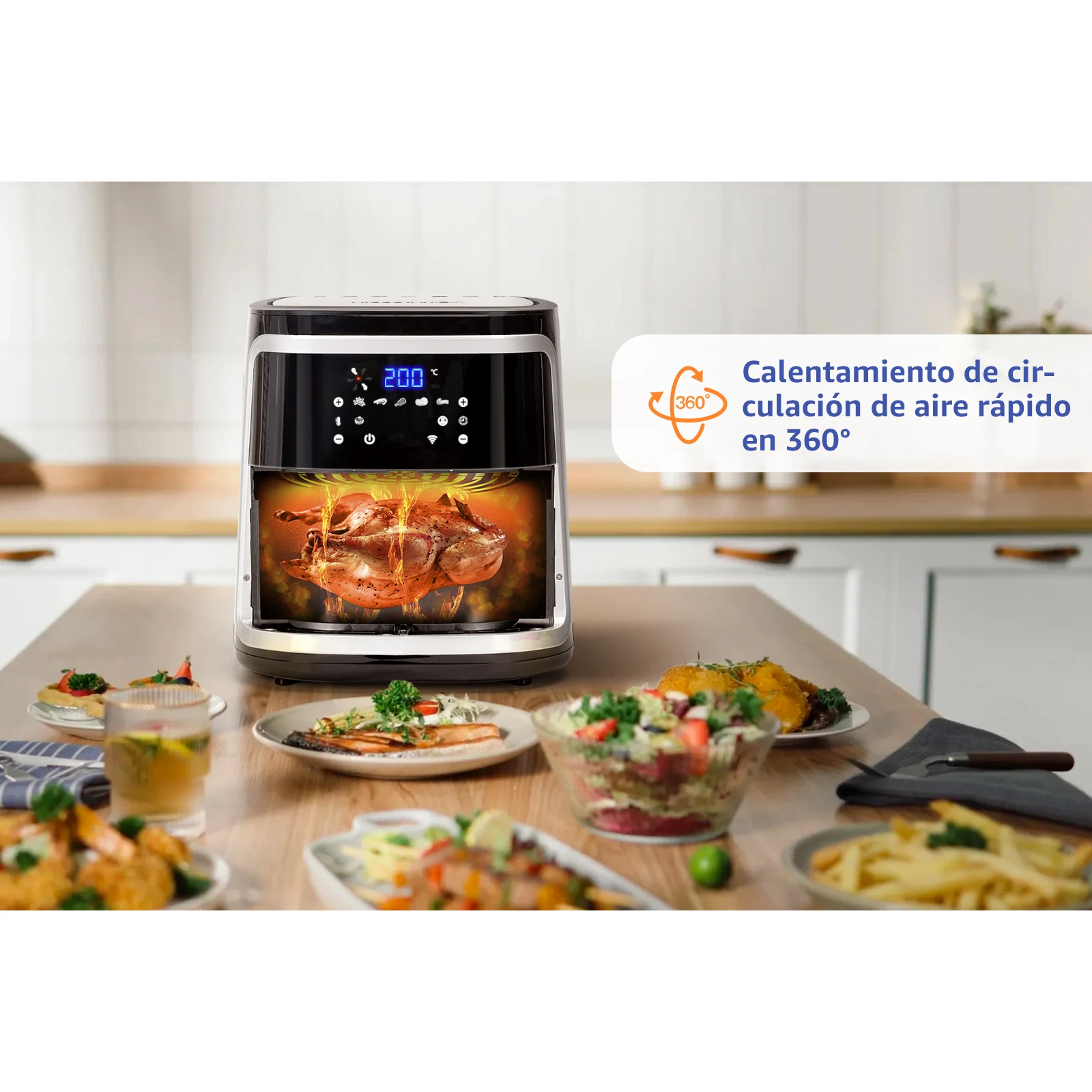 Friggitrice ad aria senza olio AIGOSTAR 7L,1900W, Smart. Connessione Wi-Fi. Touch screen LED, 7 funzioni preimpostate + modalità mantenimento caldo e manuale, senza BPA