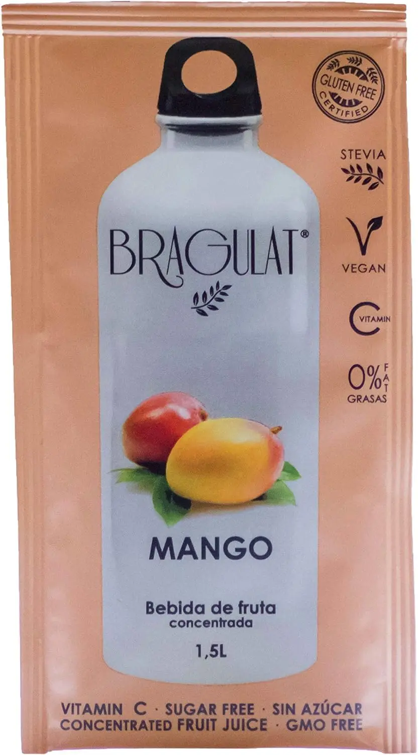 BRAGULAT | Bebida de Frutas con Mango| Bebidas y Refrescos Instantáneas en Polvo | Sin Azúcar y con Vitamina C | Agua con Sabor a Mango | 15 Sobres