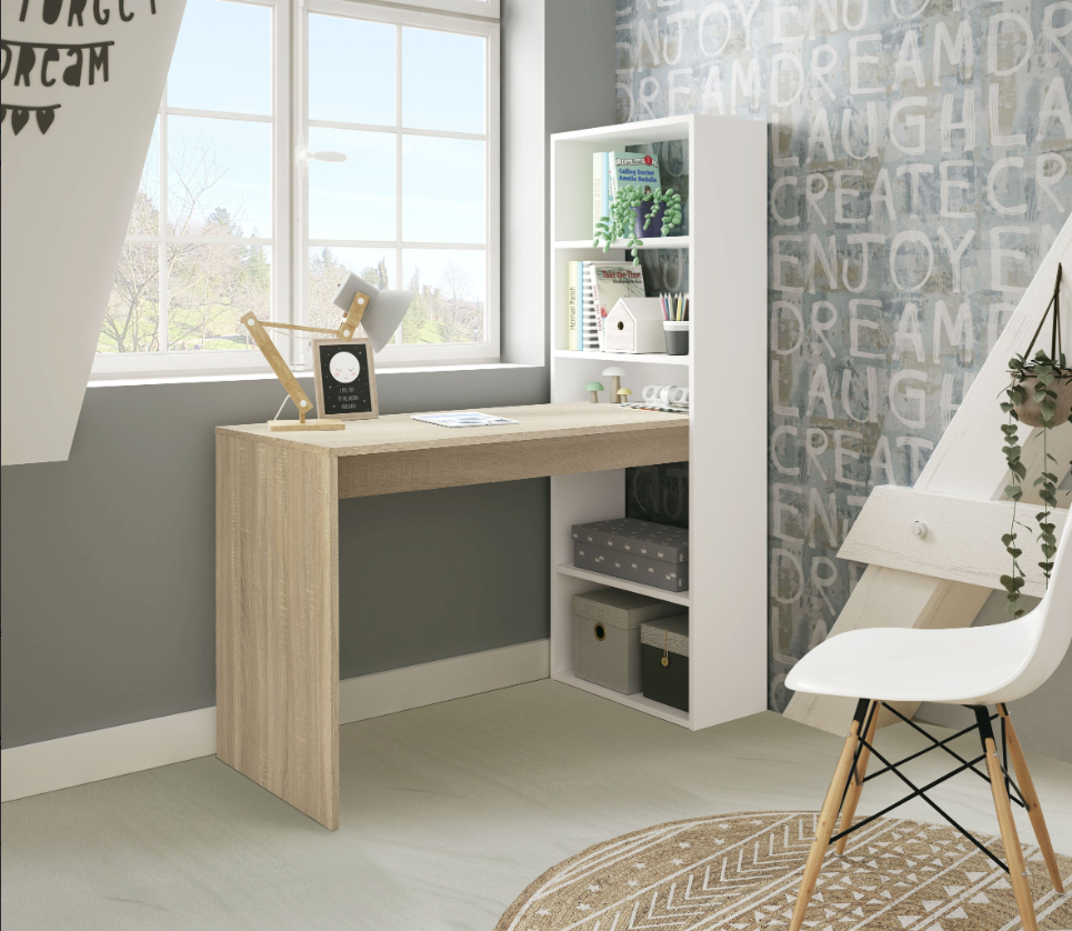 MOBELCENTER- Mesa escritorio con estantería Duplo Roble Canadian-Blanco artik