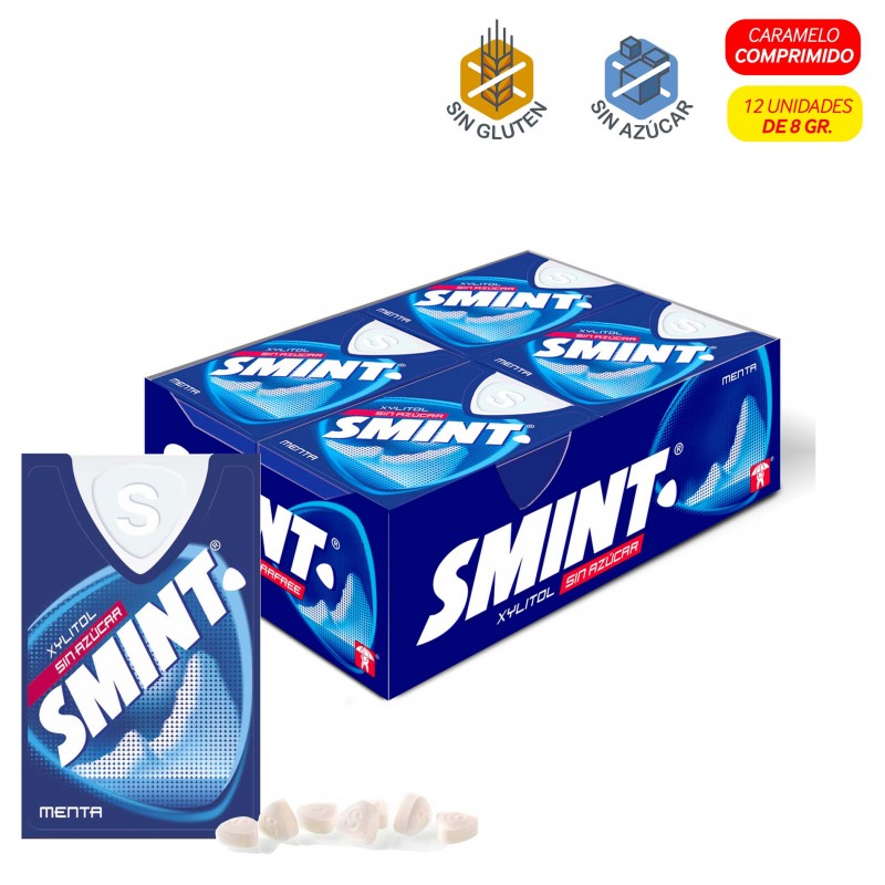 SMINT DISPLAY Sabor Menta con XYLITOL - CARAMELO COMPRIMIDO SIN AZUCAR - PACK 12 UNIDADES
