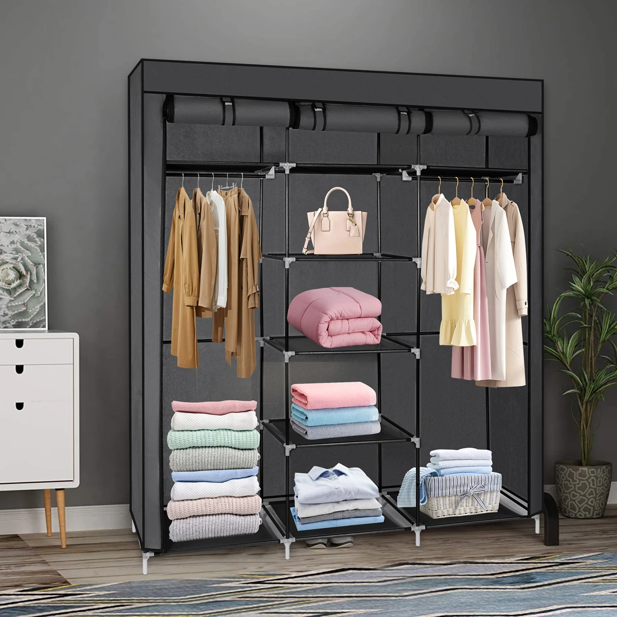 Organizador de roupa dobrável modular T-LoVendo com tecido 175 x 150 x 45 cm, camarim, portátil, leve. Destacável, poupe espaço