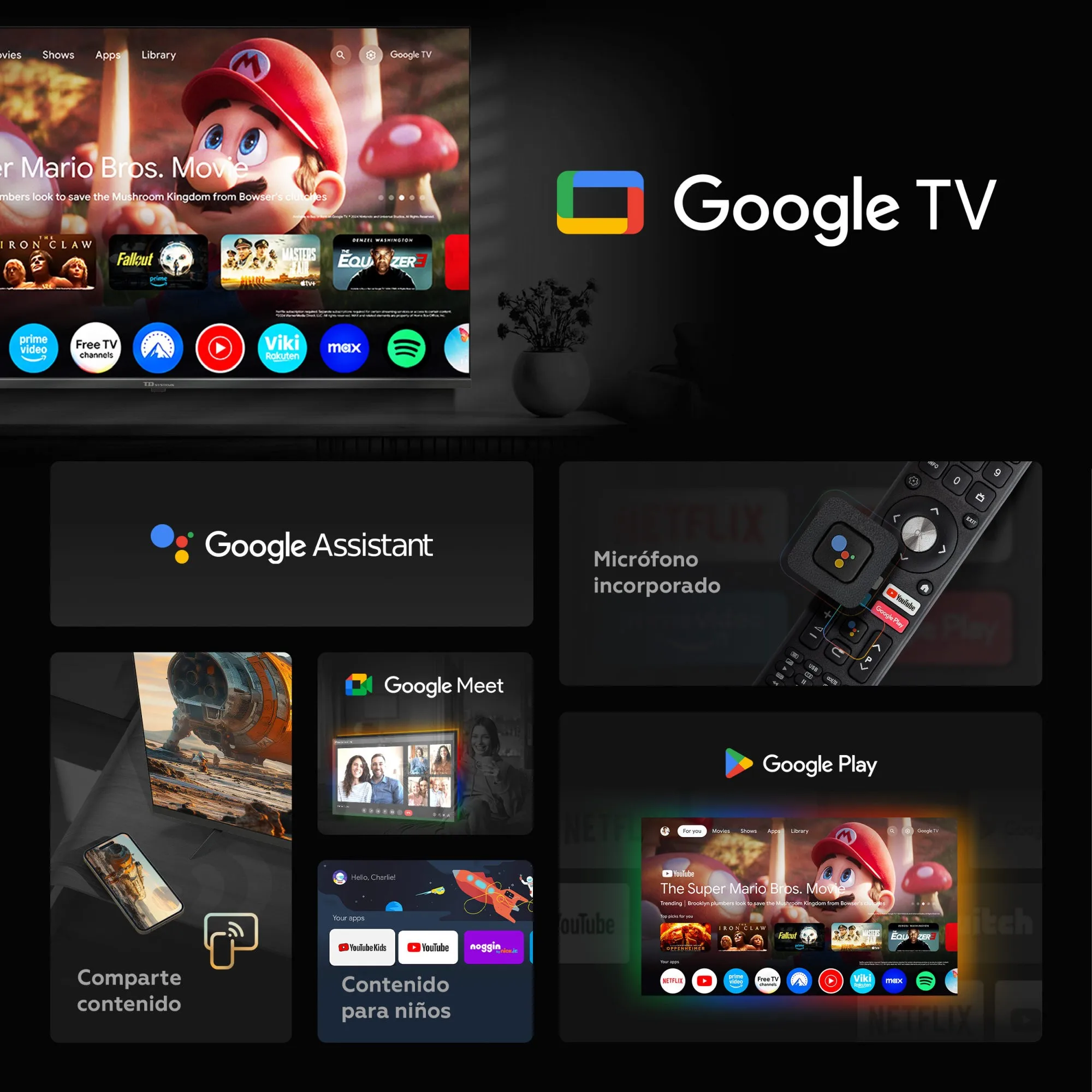 Smart TV 40 polegadas Qled Full HD Hey Google Official Assistant com controlo por voz. TV Android 14 - TD Systems K40DLK21GLQ