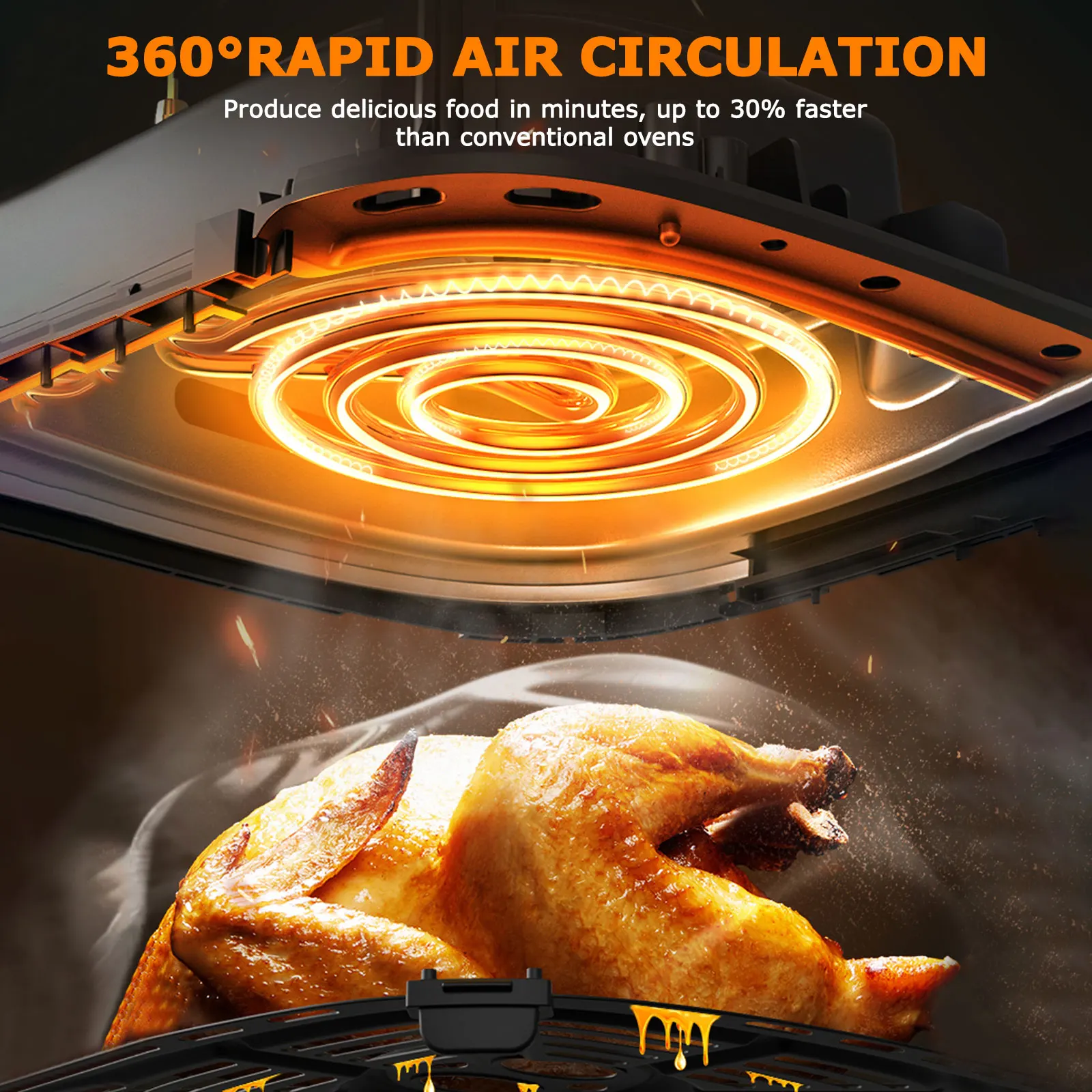 Friggitrice ad aria AIGOSTAR 4L, tempo e temperatura regolabili, griglia antiaderente staccabile, 1500W.