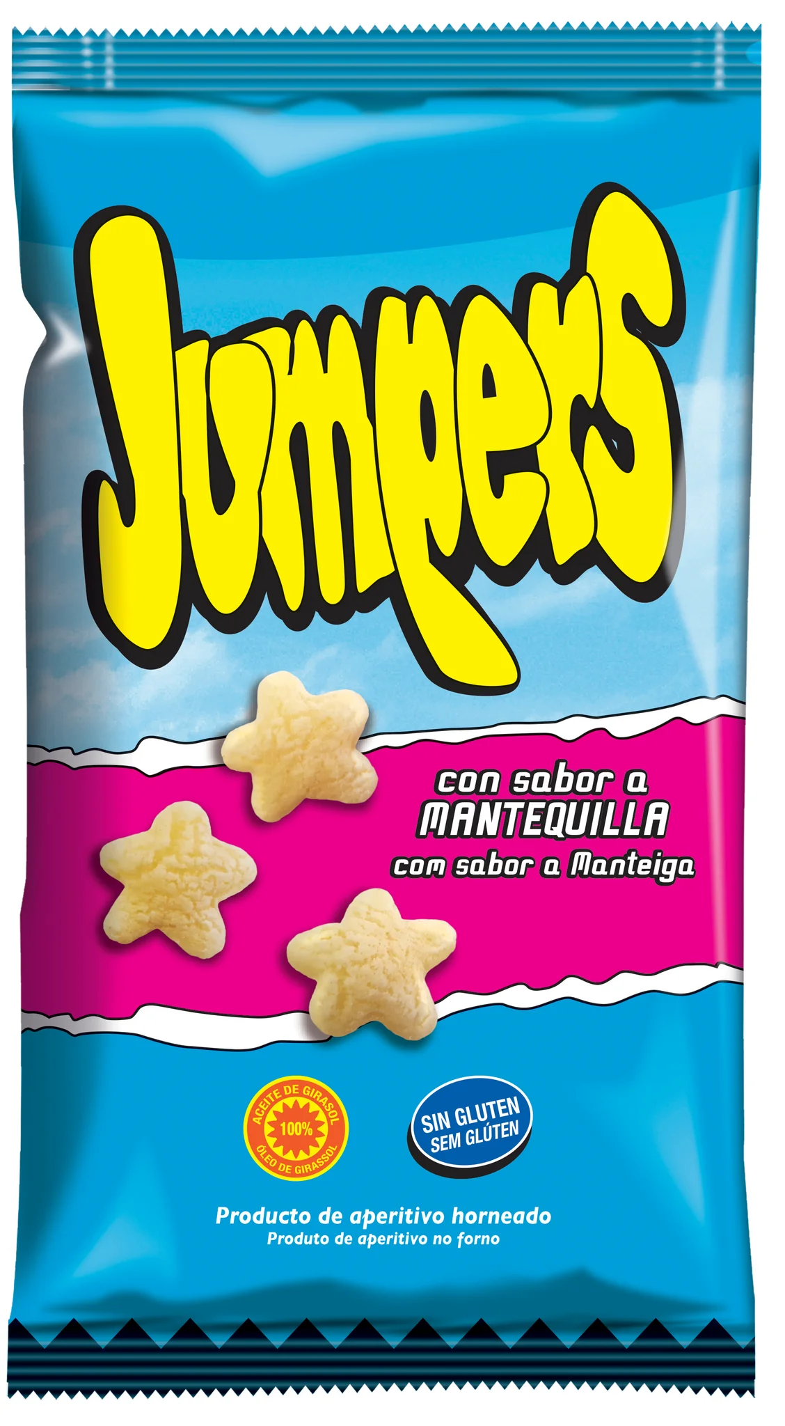 Jumpers Mantequilla. 24 unidades x 42g. Aperitivo horneado sin Gluten
