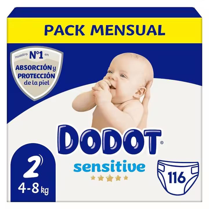 Caja de 116 uds. Talla 2 Pañales Dodot Sensitive ( 4 a 8 kg )【ROUA】