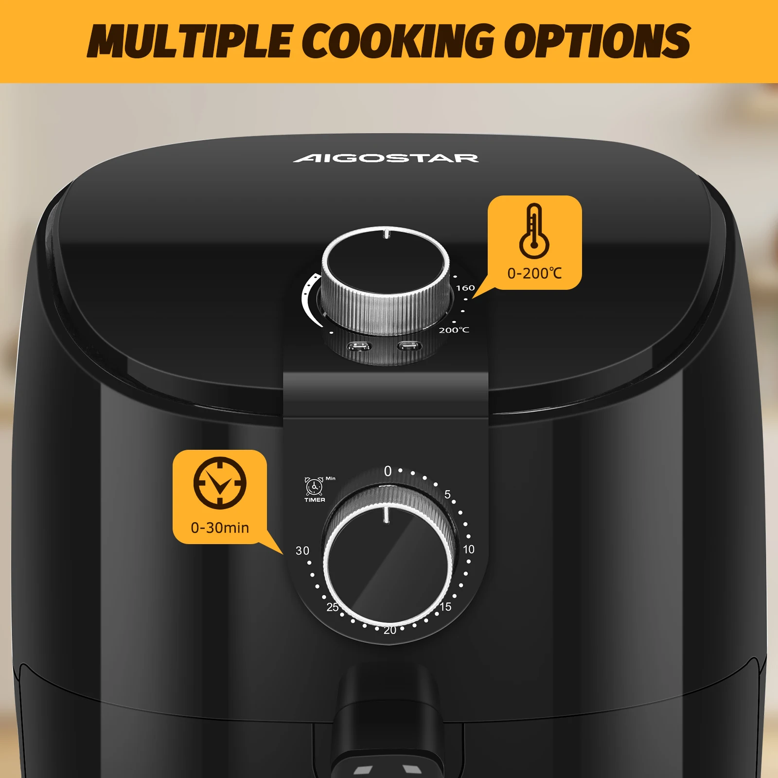 Friggitrice ad aria AIGOSTAR 4L, tempo e temperatura regolabili, griglia antiaderente staccabile, 1500W.