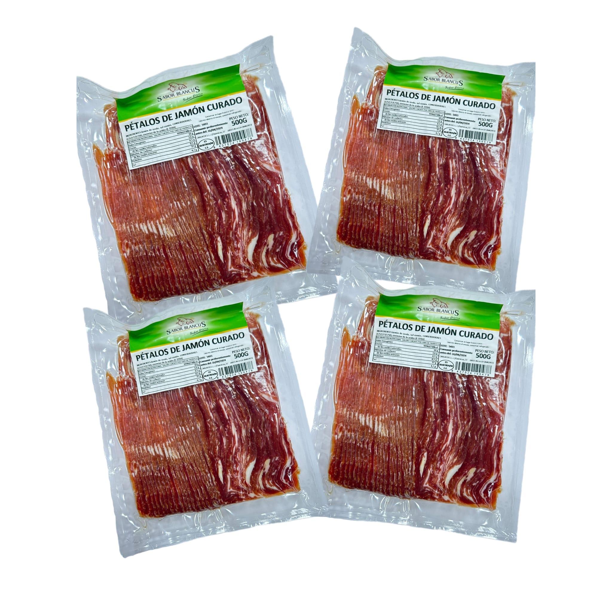 LOTE 2 4 SOBRE DE PETALOS DE JAMON CURADO SABOR BLANCUS 500G LONCHA 2KILO TOTAL
