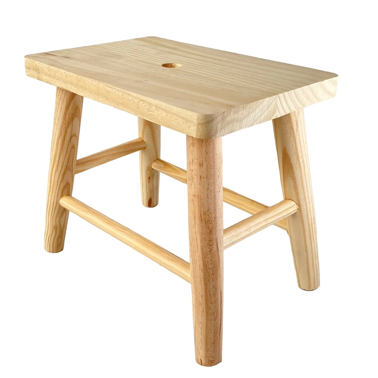 Maxia Market Taburete Rectangular de Madera Natural con Patas Redondas