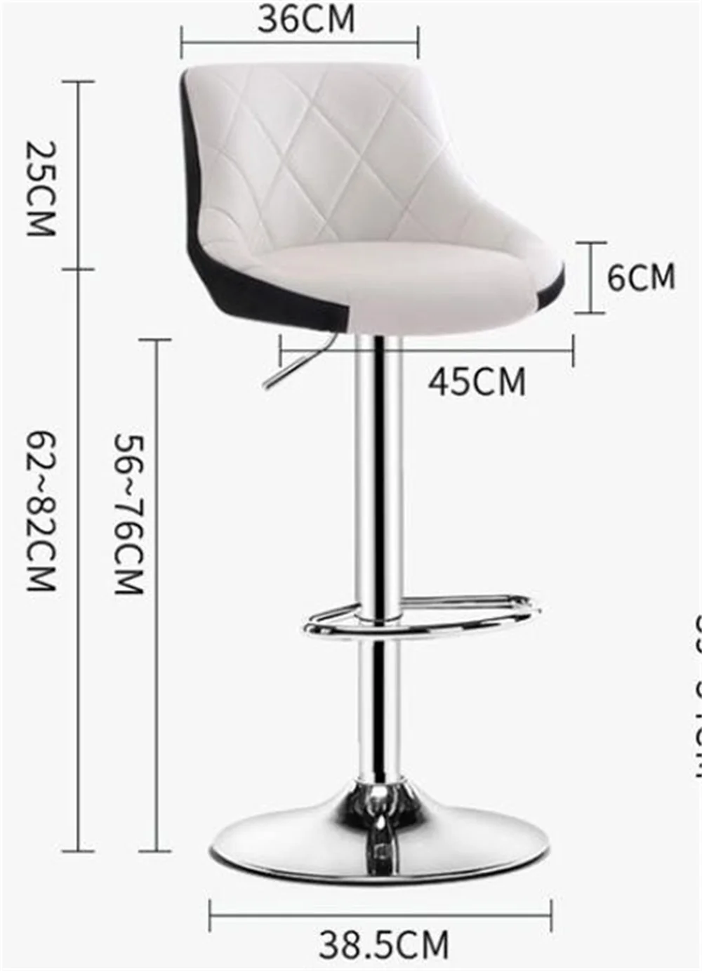Sedia girevole da bar alta regolabile, sgabello moderno con sedile nordico, ascensore per reception con sgabello alto, schienale alla moda, sedia da bar con gambe in metallo in stile nordico, sedia da pranzo in PU